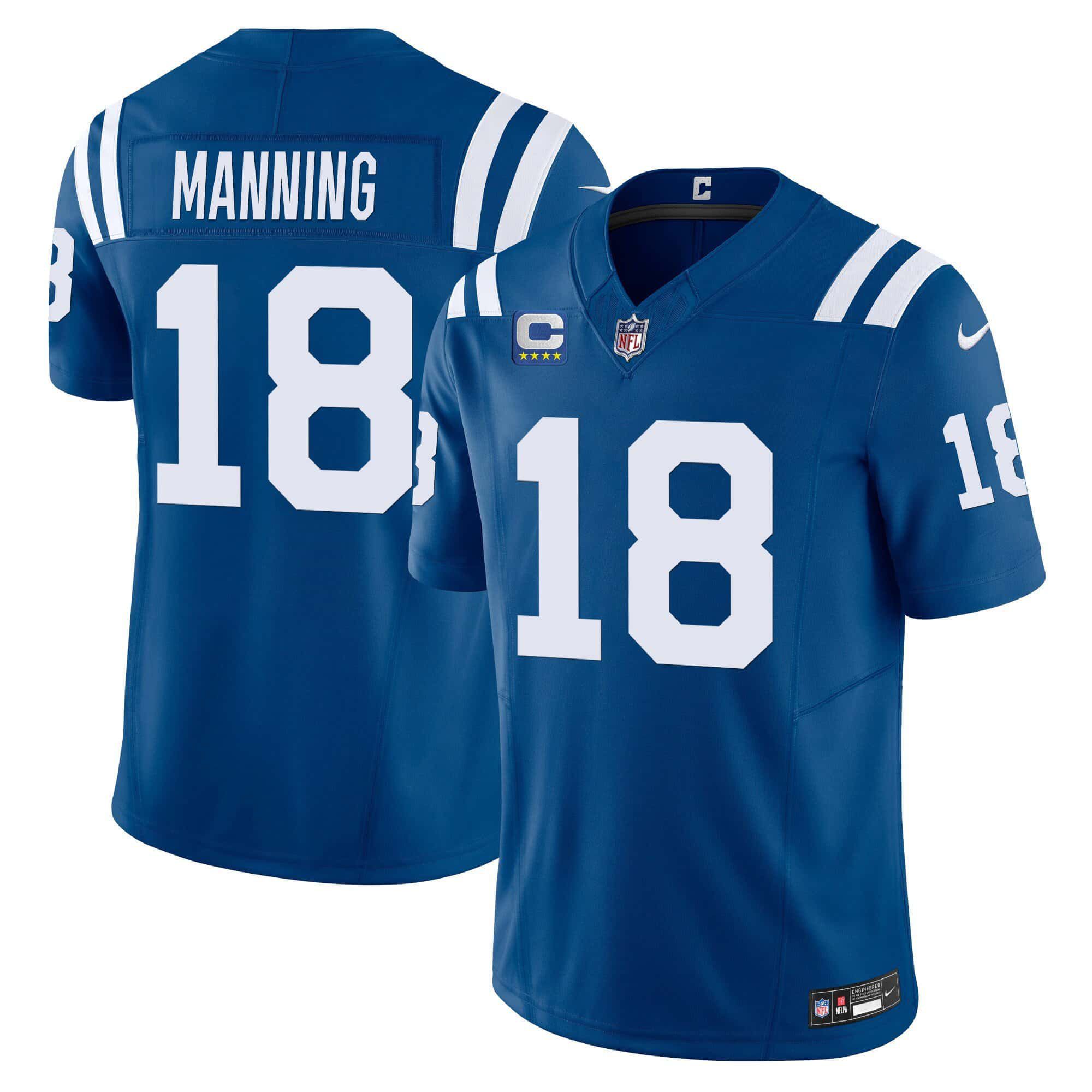 Men Indianapolis Colts #18 Manning Blue 2024 Nike Vapor Limited NFL Jersey style 1